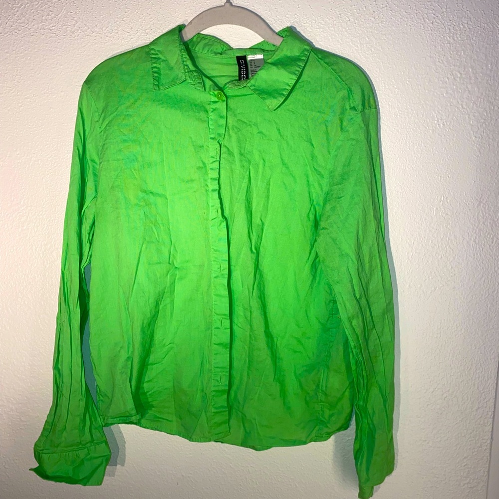 Long sleeve button down neon green